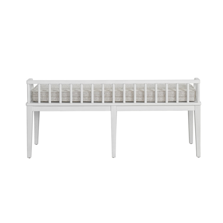 Gray Upholstered Dining Bench with White Tapered Legs
