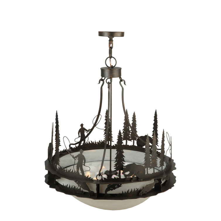 Fisherman 6-Light Copper Rust Outdoor Pendant with Glass Shade