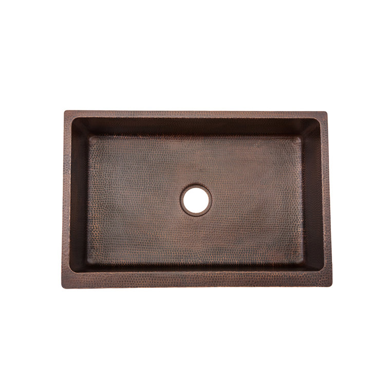 30" Hammered Copper Farmhouse Apron Sink with Barrel Strap Design