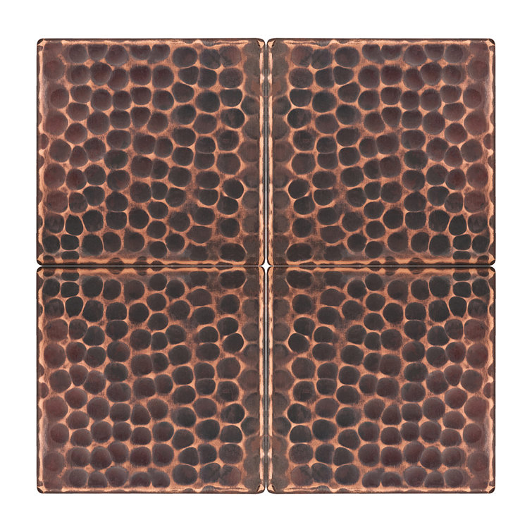 3" x 3" Hammered Oil Rubbed Bronze Copper Tiles - Set of 4