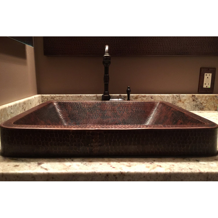 22" Hammered Copper Rectangle Skirted Vessel Sink