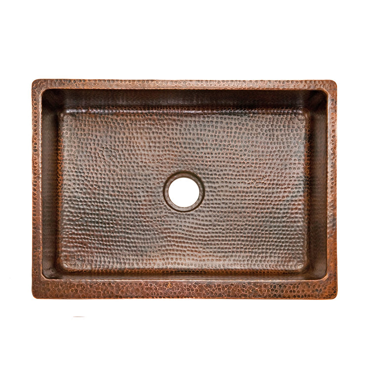 25" Hammered Copper Farmhouse Apron Single Basin Sink