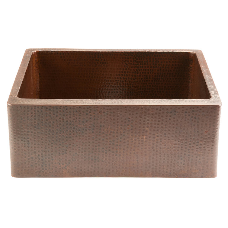 25" Hammered Copper Farmhouse Apron Single Basin Sink