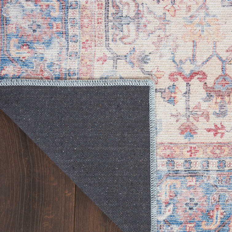 Vintage-Style Blue Floral Medallion Cotton Chenille Area Rug, 5'3" x 7'3"