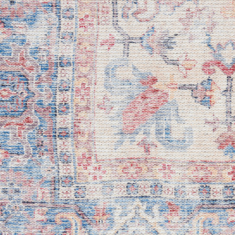 Vintage-Style Blue Floral Medallion Cotton Chenille Area Rug, 5'3" x 7'3"