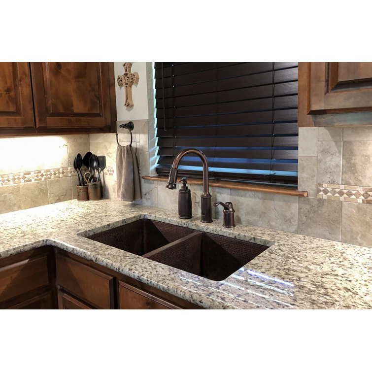 33" Hammered Copper Double Basin Kitchen Sink in Oil Rubbed Bronze