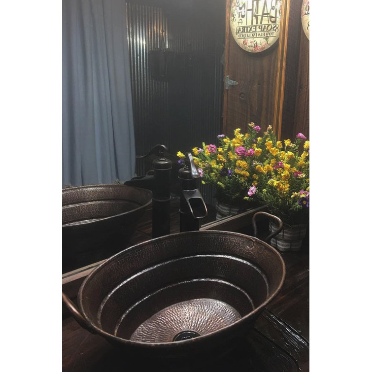 16" Oval Hammered Copper Sink with Oil Rubbed Bronze Finish