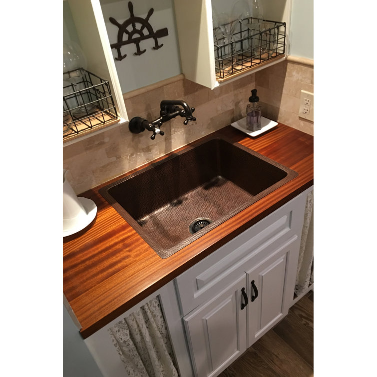 25" Hammered Copper Single Basin Drop-In Kitchen Sink