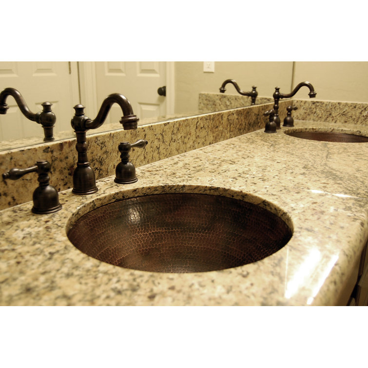 17" Round Hammered Copper Under Counter Bathroom Sink