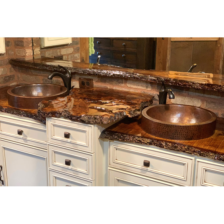 15'' Round Hammered Copper Vessel Sink with Skirted Rim