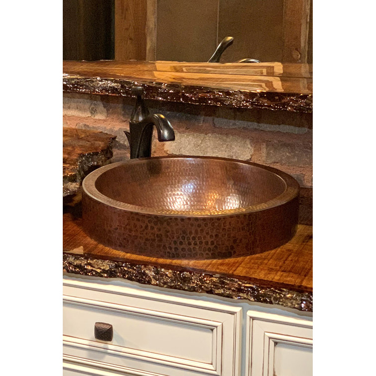 15'' Round Hammered Copper Vessel Sink with Skirted Rim