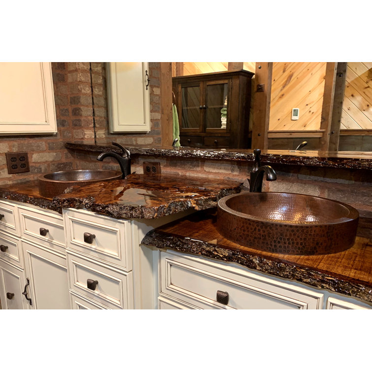 15'' Round Hammered Copper Vessel Sink with Skirted Rim