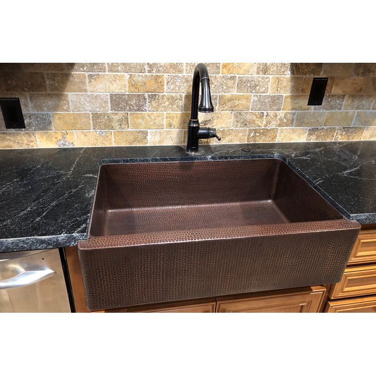 33" Hammered Copper Farmhouse Drop-In Kitchen Sink