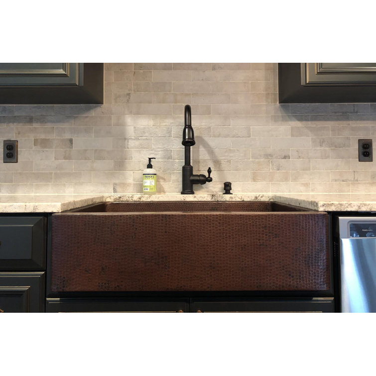 33" Hammered Copper Farmhouse Drop-In Kitchen Sink
