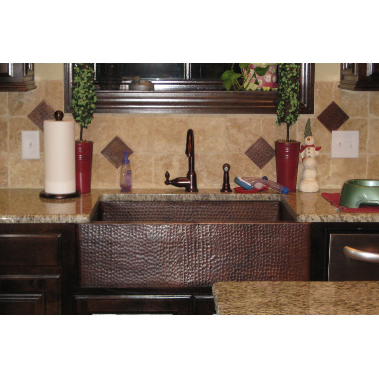 33" Hammered Copper Farmhouse Drop-In Kitchen Sink