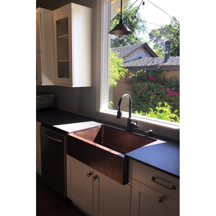 33" Hammered Copper Farmhouse Drop-In Kitchen Sink