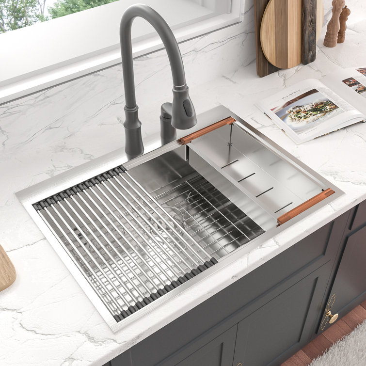 30" Stainless Steel Brushed Single Bowl Workstation Sink