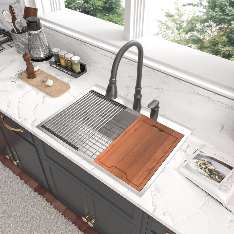30" Stainless Steel Brushed Single Bowl Workstation Sink