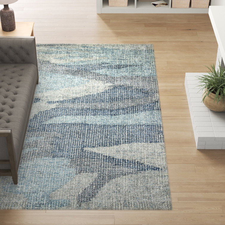 Handmade Blue Wool and Viscose 5' x 7' Tufted Rug