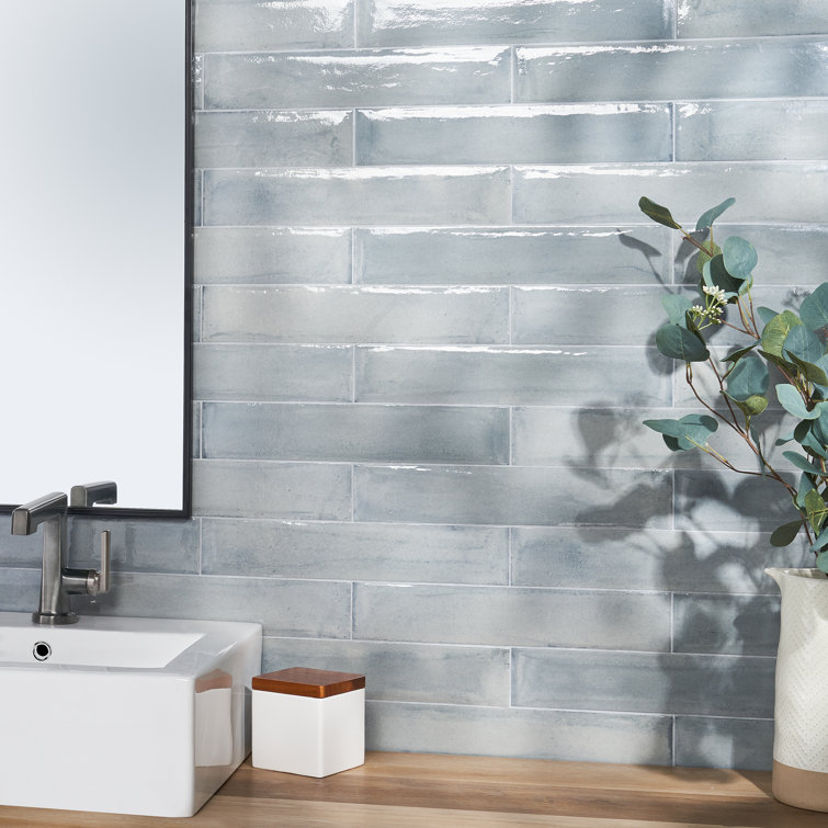 Tint Light Blue Polished Porcelain Subway Wall Tile 3-in x 16-in