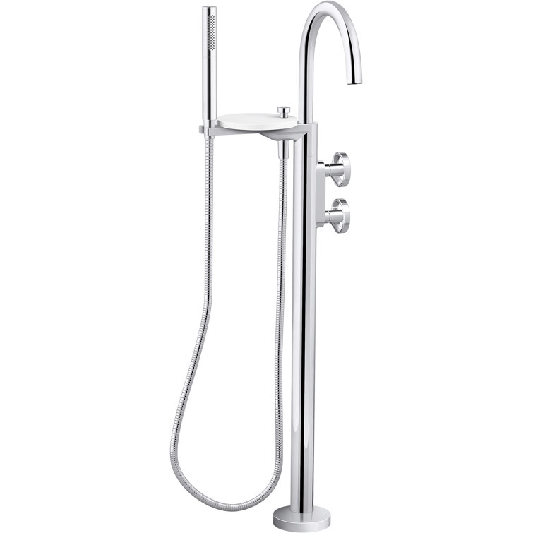 Polished Chrome Freestanding Tub Filler with Hand Shower