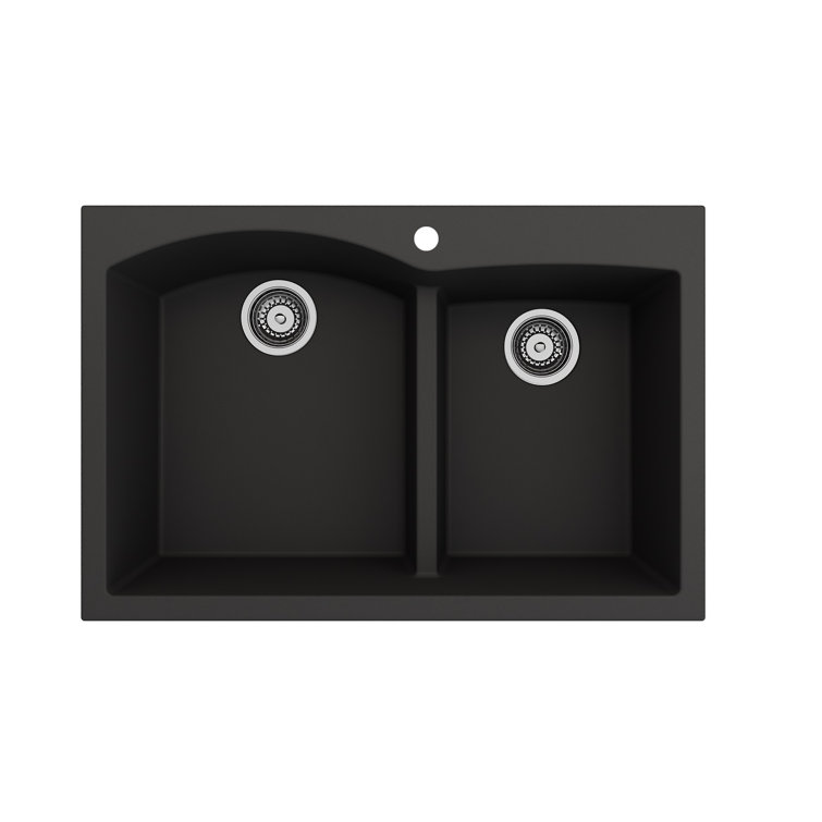 Matte Black Granite Double Bowl Drop-In Kitchen Sink