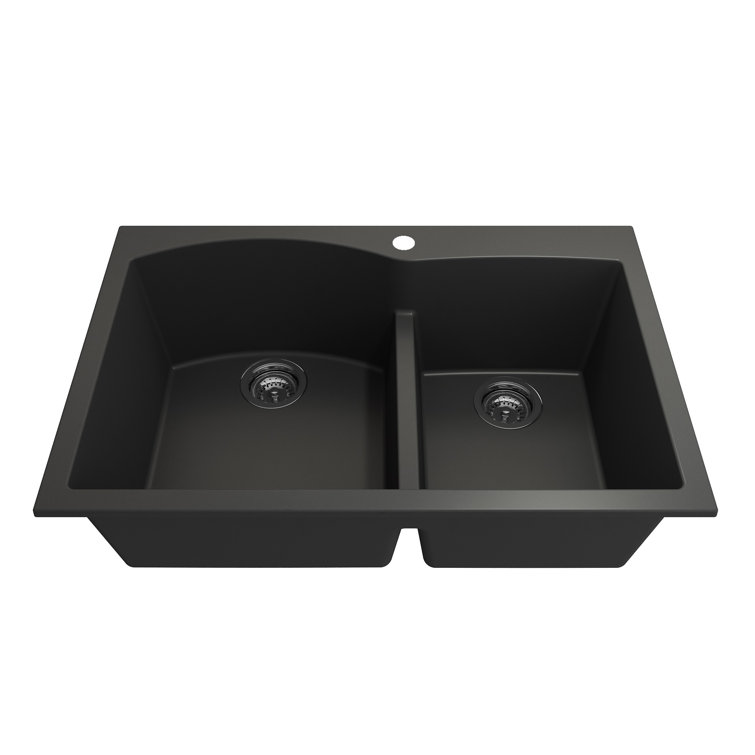 Matte Black Granite Double Bowl Drop-In Kitchen Sink