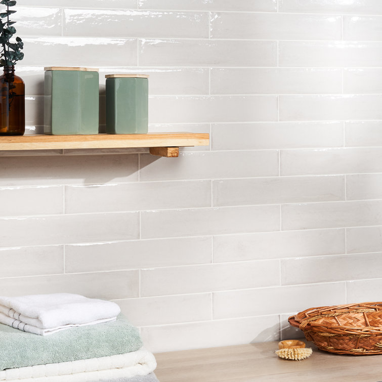 White Polished Porcelain Rectangular Subway Wall Tile 3-in x 16-in