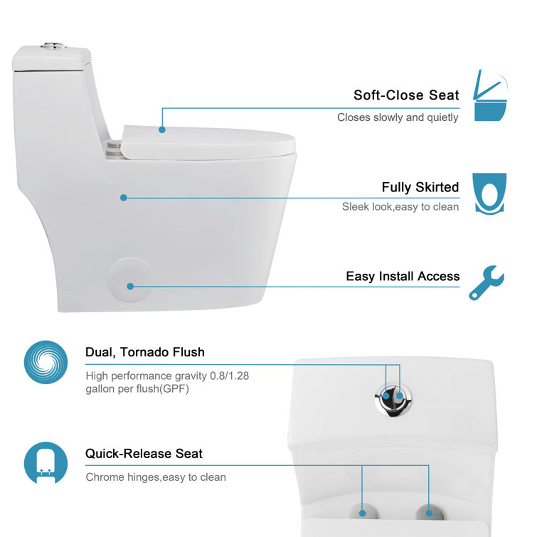 Greta White Elongated One-Piece Dual Flush Toilet