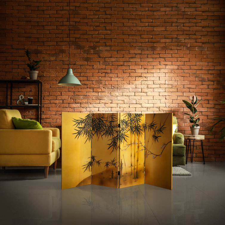 Gold Bamboo Grove Double Sided 4-Panel Room Divider