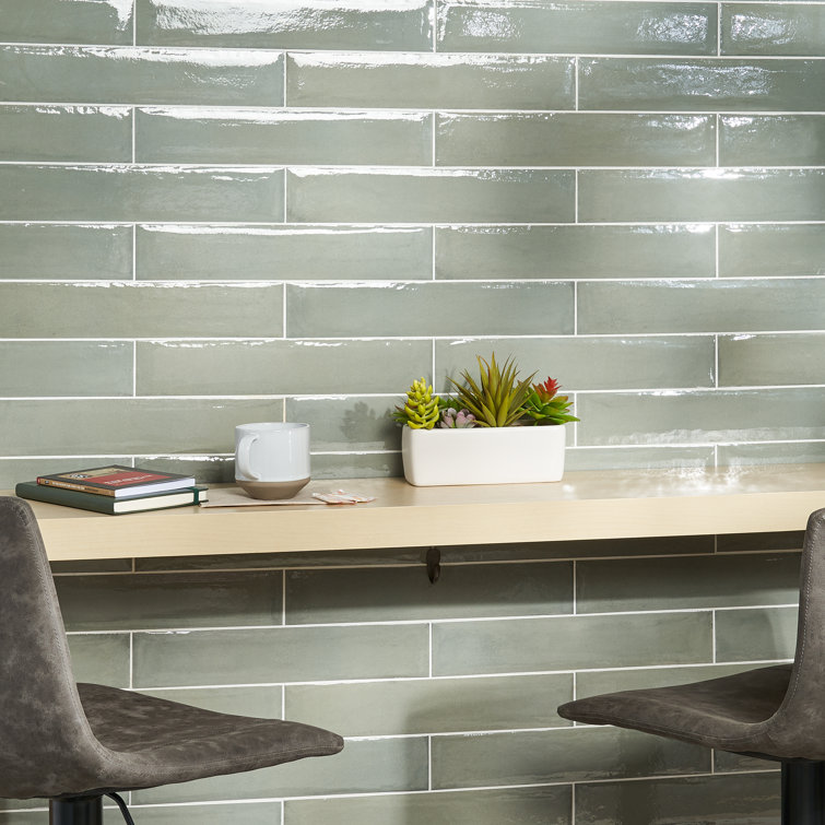 Green Polished Porcelain 3x16 Subway Wall Tile