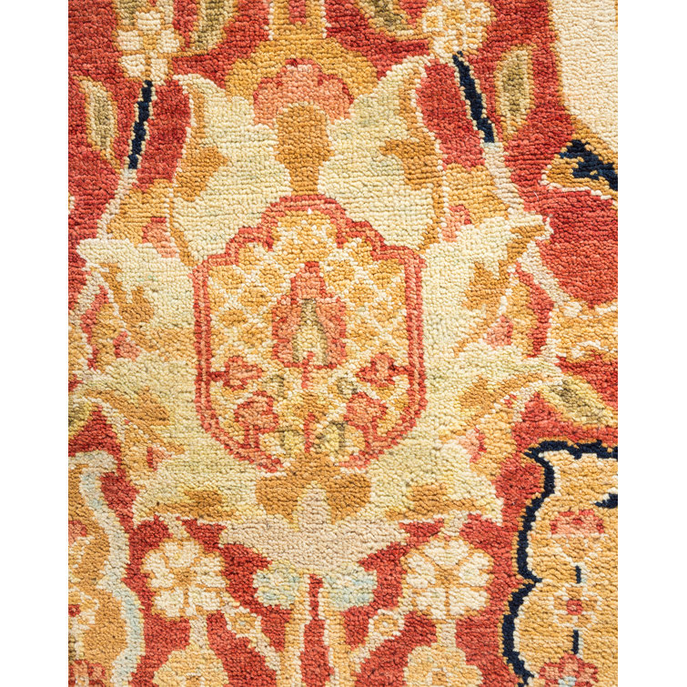 Hand-Knotted Wool Oriental Area Rug in Ivory, Sand, and Red, 8' x 10'