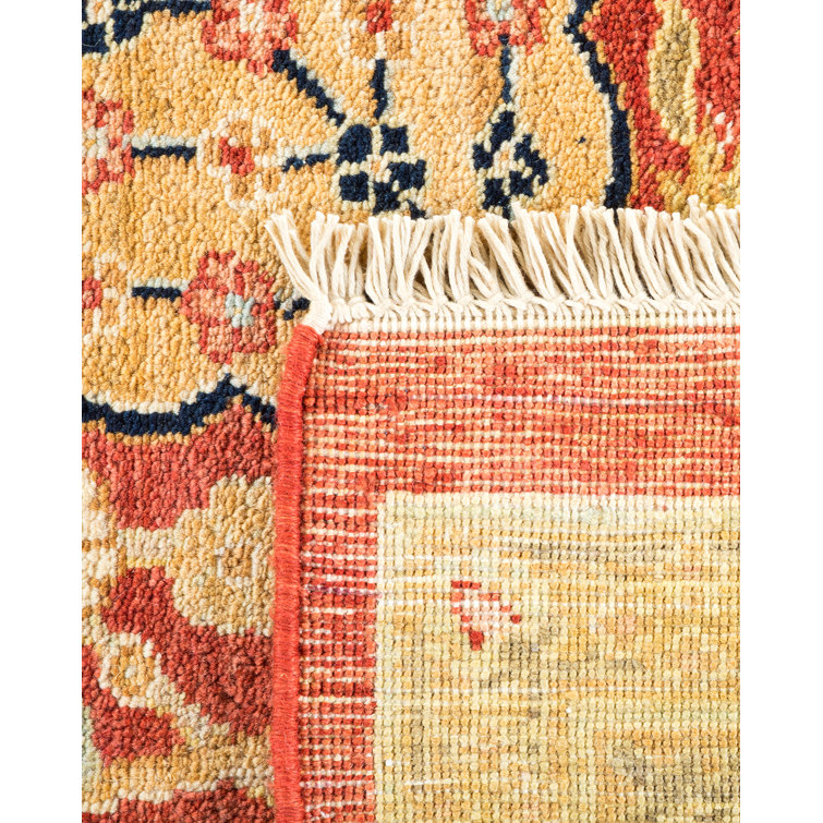 Hand-Knotted Wool Oriental Area Rug in Ivory, Sand, and Red, 8' x 10'