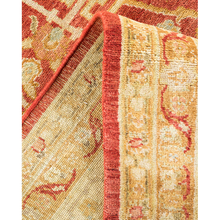 Hand-Knotted Wool Oriental Area Rug in Ivory, Sand, and Red, 8' x 10'