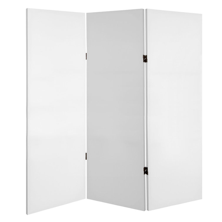 White Canvas 4 ft. Folding Room Divider with Spruce Wood Frame