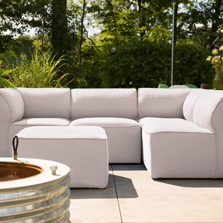 Light Gray Modular Sectional with Wooden Frame