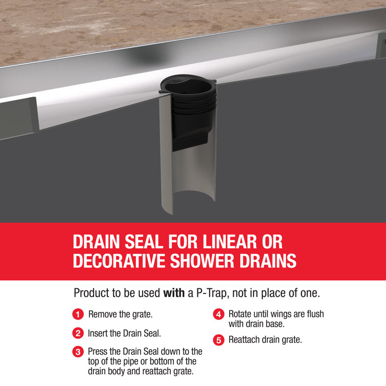 Black PVC 2-Inch Drain Seal for Linear and Decorative Shower Drains