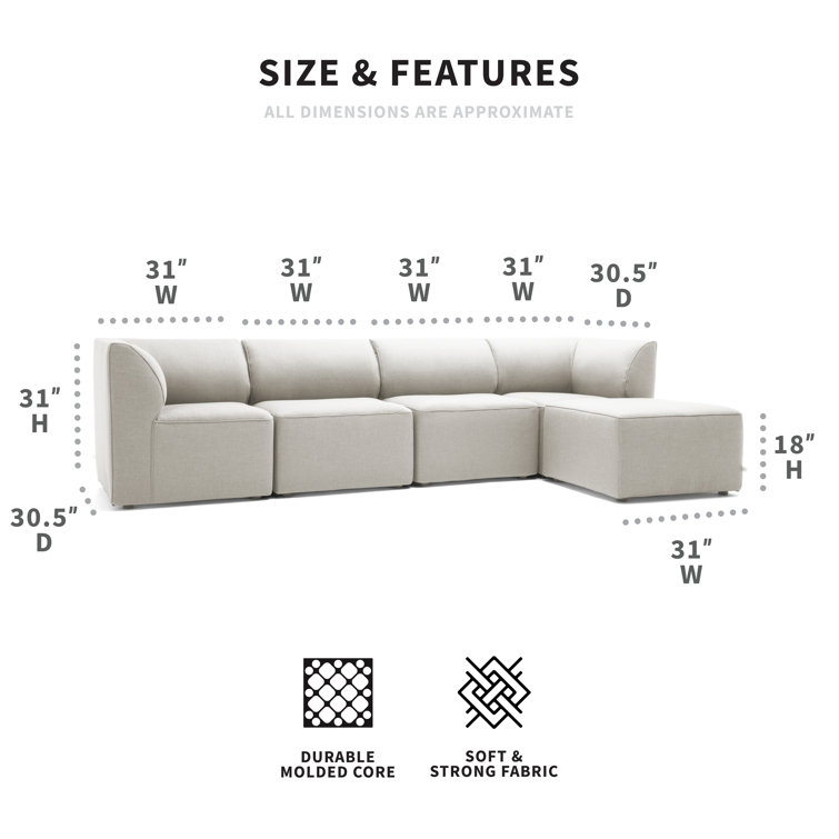 Light Gray Modular Sectional with Wooden Frame