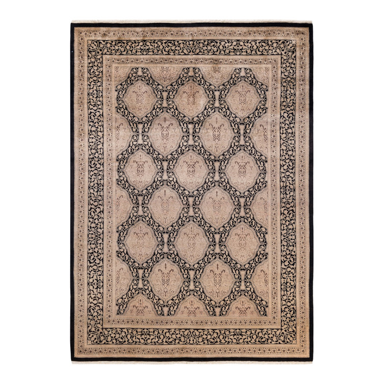 Mogul Timeless Elegance Hand-Knotted Black Wool Area Rug, 6'2" x 8'8"