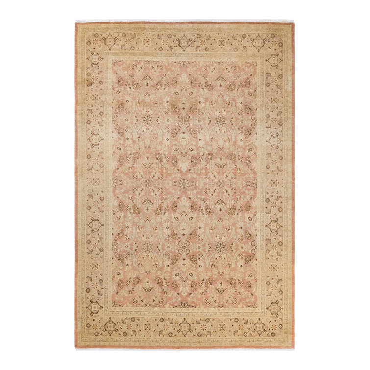 Handmade Beige and Pink Floral Wool Area Rug