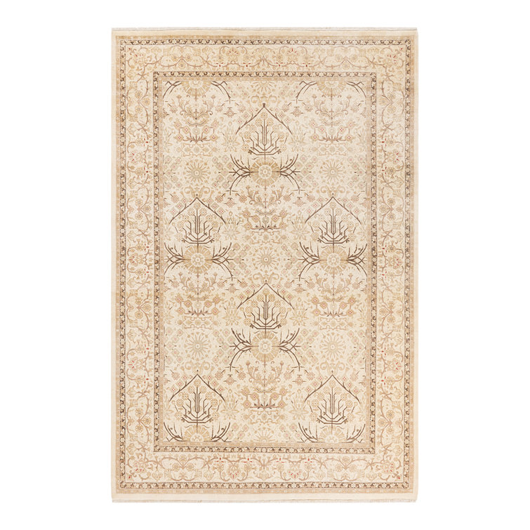 Ivory Hand-Knotted Wool Area Rug 6' 2" x 9' 6"