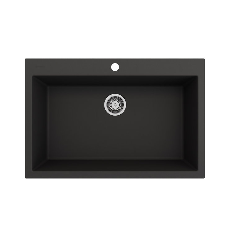 Matte Black Granite Single Bowl Drop-In Kitchen Sink