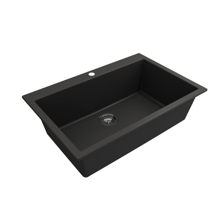 Matte Black Granite Single Bowl Drop-In Kitchen Sink