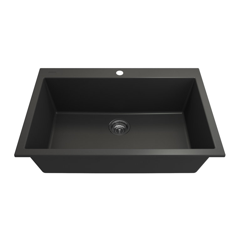 Matte Black Granite Single Bowl Drop-In Kitchen Sink
