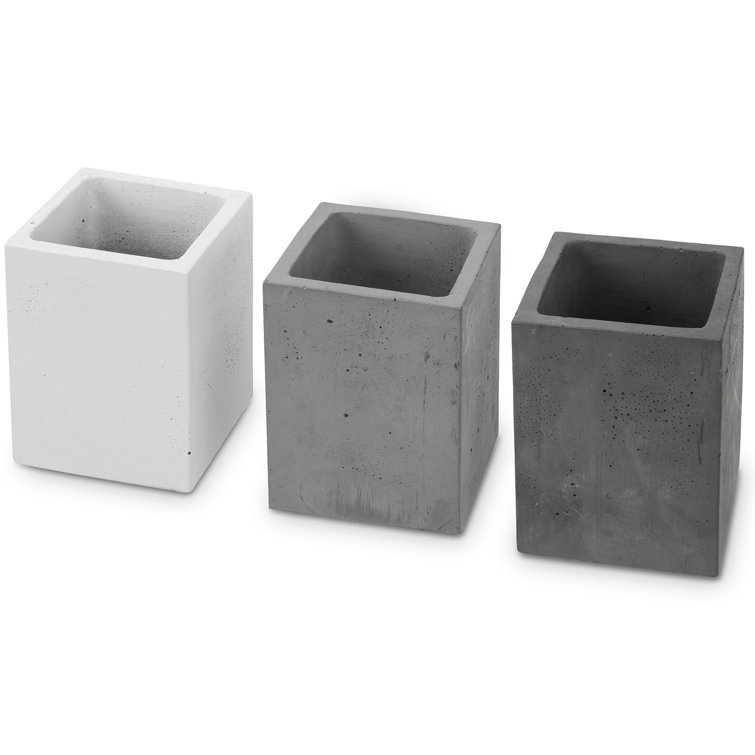Set of 3 Gray and White Concrete Square Pen Holders
