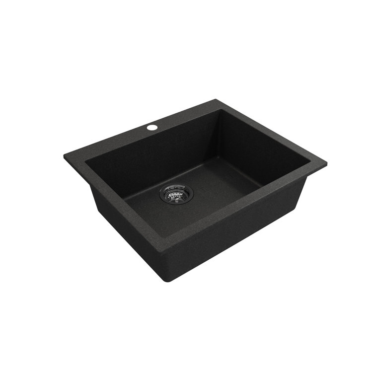 Metallic Black 24-Inch Granite Single Bowl Drop-In Kitchen Sink