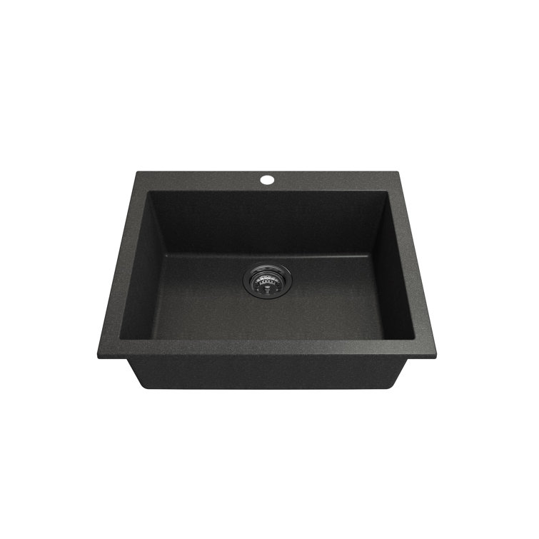 Metallic Black 24-Inch Granite Single Bowl Drop-In Kitchen Sink