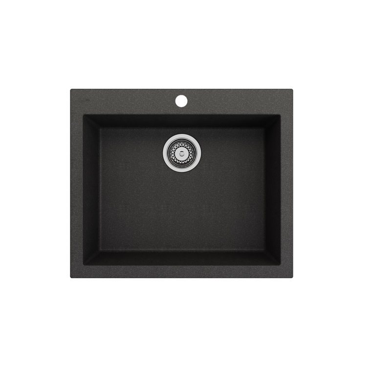 Metallic Black 24-Inch Granite Single Bowl Drop-In Kitchen Sink