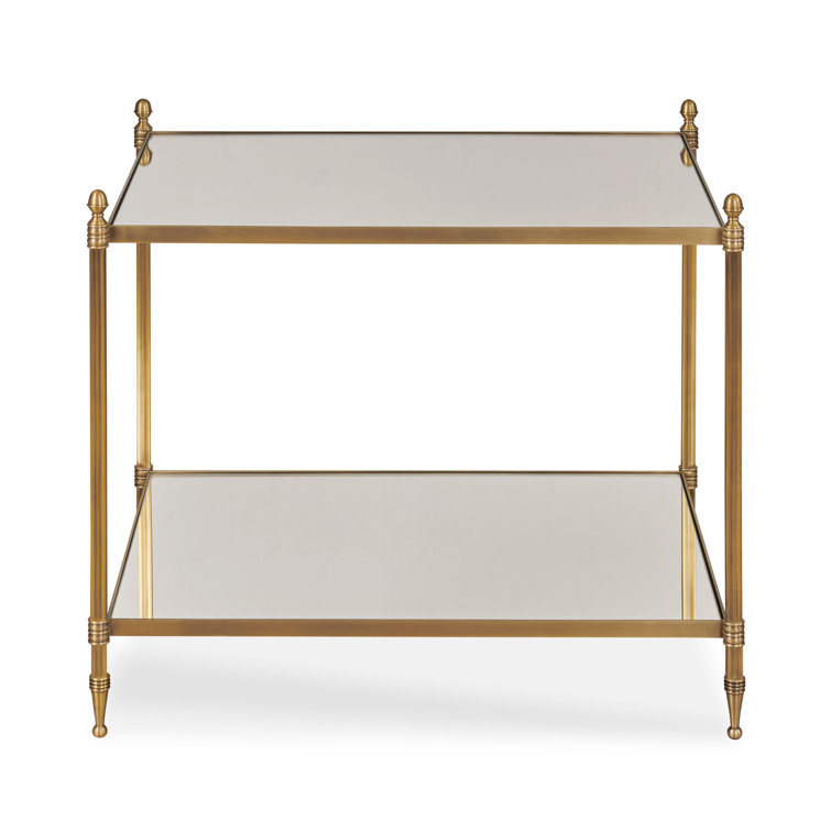 Elegant Brass and Mirrored Glass Chairside Table