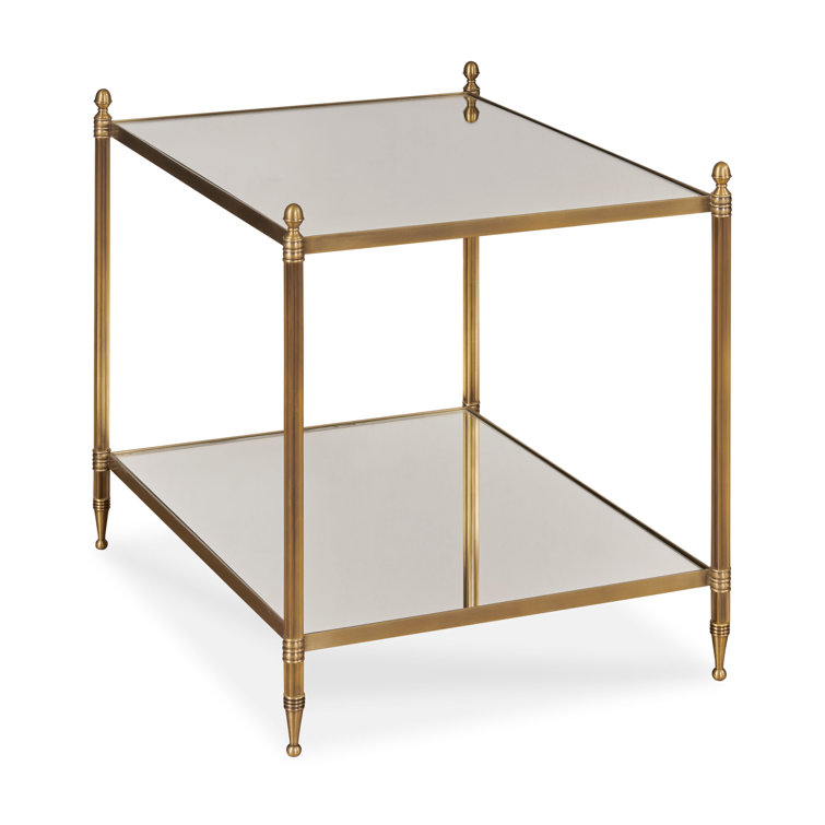 Elegant Brass and Mirrored Glass Chairside Table